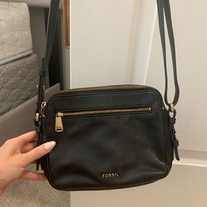 Fossil black leather crossbody bag